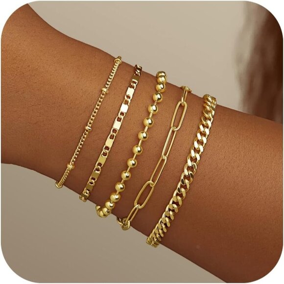 Gold-Style 05 Dainty Stack Beaded, Cuban,Pearl,Bracelets Jewelry Gifts for Women - Picture 1 of 7